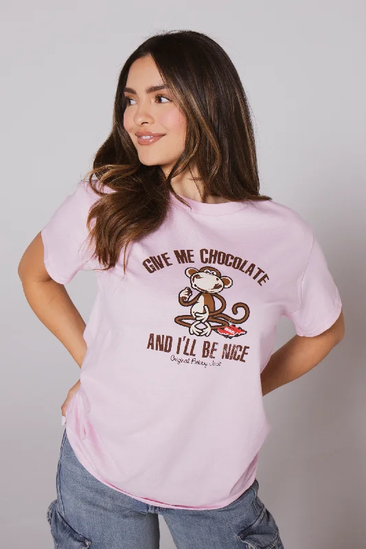 Give Me Chocolate- Bobby Jack Boyfriend T-Shirt -LT Pink-- Fleece Fabric Down Fabric Feather Fabric Give Me Chocolate- Bobby Jack Boyfriend T-Shirt -LT Pink-- Fleece Fabric Down Fabric Feather Fabric