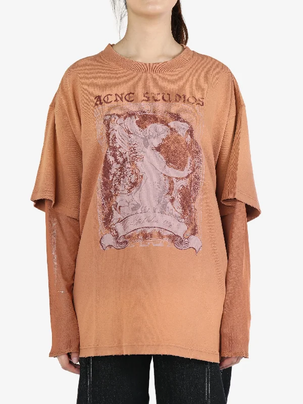 ACNE STUDIOS - Women Layered Print T-Shirt-- Graphic Embroidered Appliqued