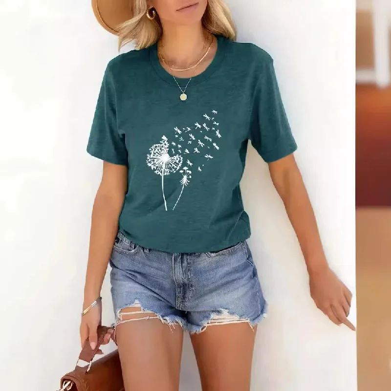 Women's Round Neck T-shirt 3d Dandelion Pattern Digital Printing Women's Clothing-- Print Jacquard Patchwork Women's Round Neck T-shirt 3d Dandelion Pattern Digital Printing Women's Clothing-- Print Jacquard Patchwork