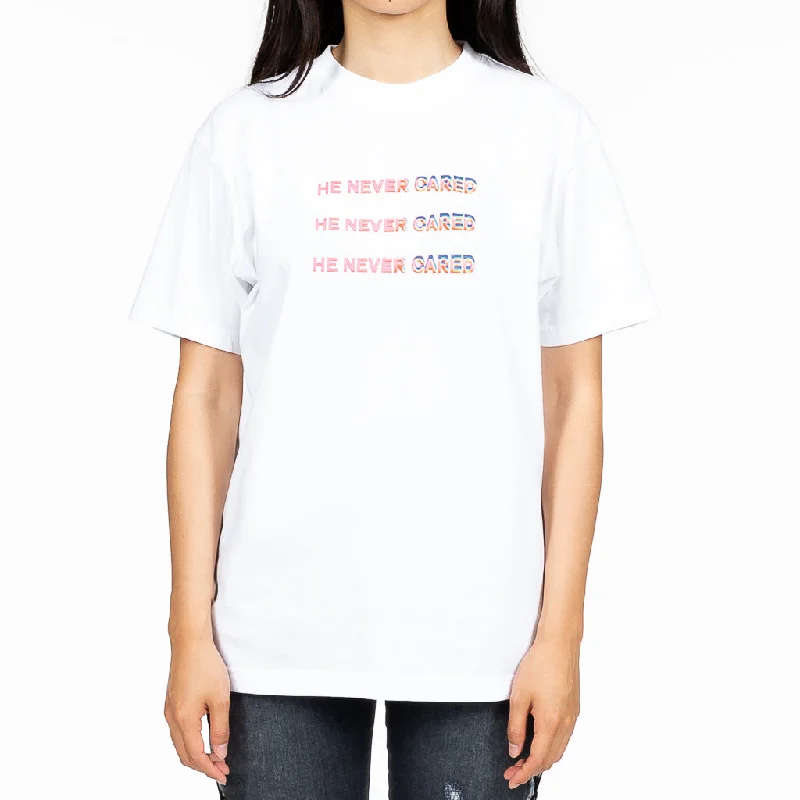 Womens He Never Cared T-Shirt-- Solid Color Striped Floral