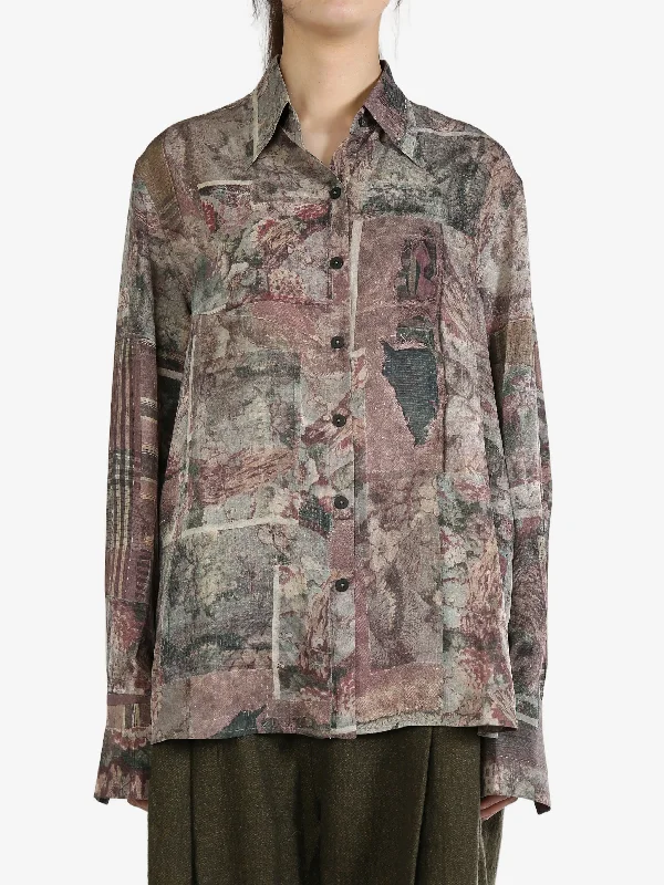ZIGGY CHEN - Women Digital Print Silk Shirt-- Notch Collar Peter Pan Collar Cowl Neck ZIGGY CHEN - Women Digital Print Silk Shirt-- Notch Collar Peter Pan Collar Cowl Neck