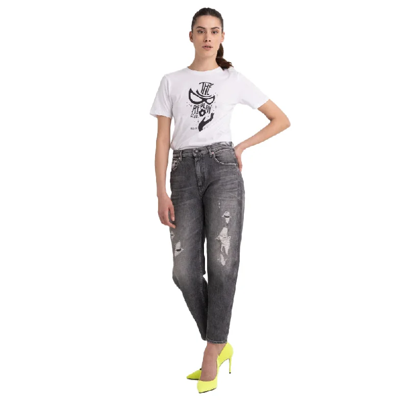 Replay Women's Slim Fit T-shirt with Glitter Print-- Seamless Knitted Crochet