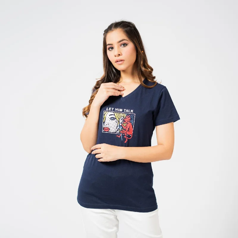 BDY Women Let Him Talk Printed V- Neck Tee Shirt-- Chenille Blend Fleece Blend Nylon Blend BDY Women Let Him Talk Printed V- Neck Tee Shirt-- Chenille Blend Fleece Blend Nylon Blend