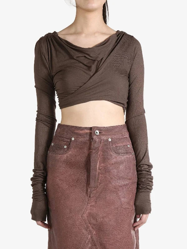 RICK OWENS LILIES - Women Jade LS Crop T-shirt-- Solid Color Striped Floral