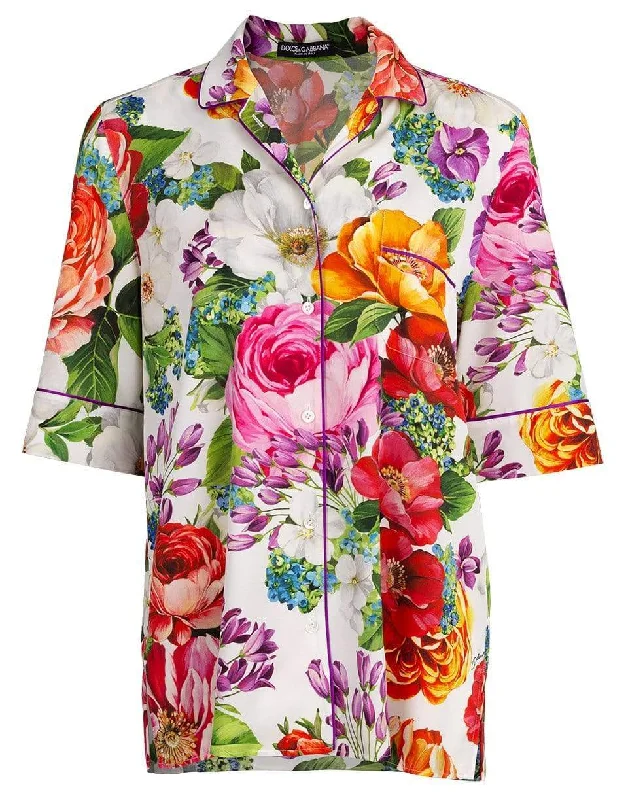 Floral Print Loose Mensy Shirt-- Satin Fabric Silk Fabric Chiffon Fabric