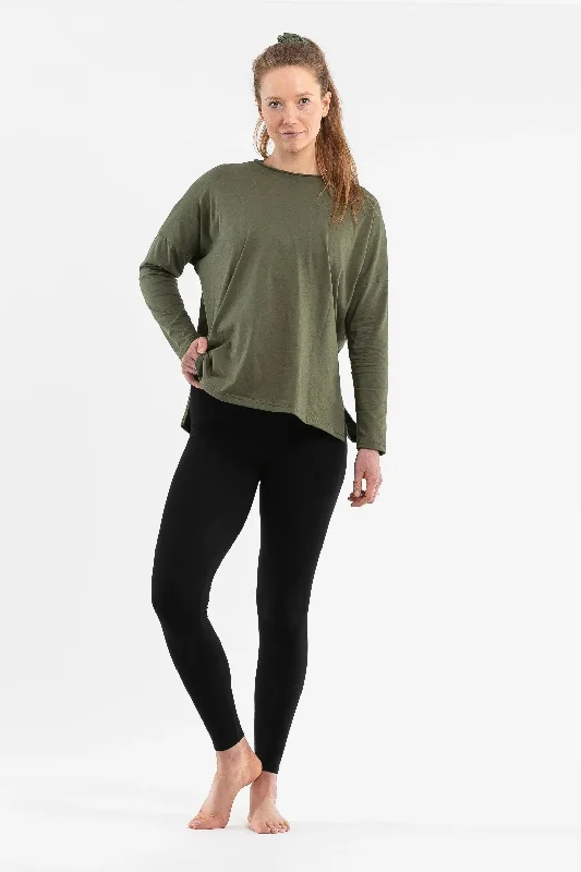 Luna Long Organic Sleeve Shirt | Khaki-- V-Neck T-Shirt Long Sleeve Cotton