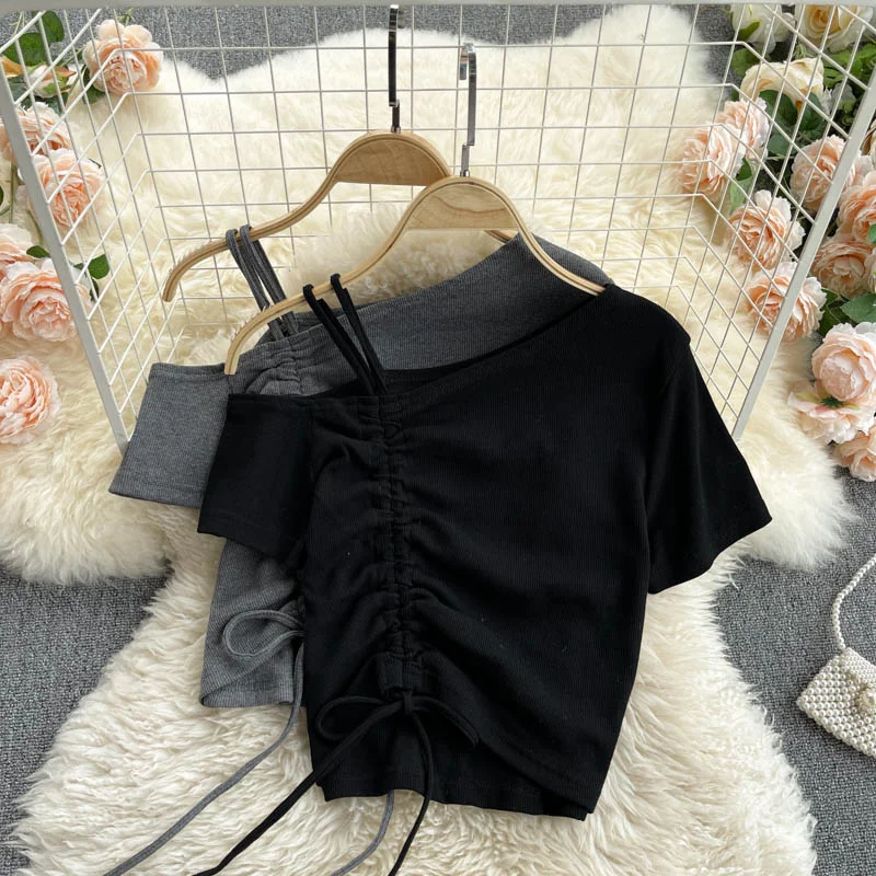 Cute one shoulder T shirt  260-- Cozy Warm Stylish