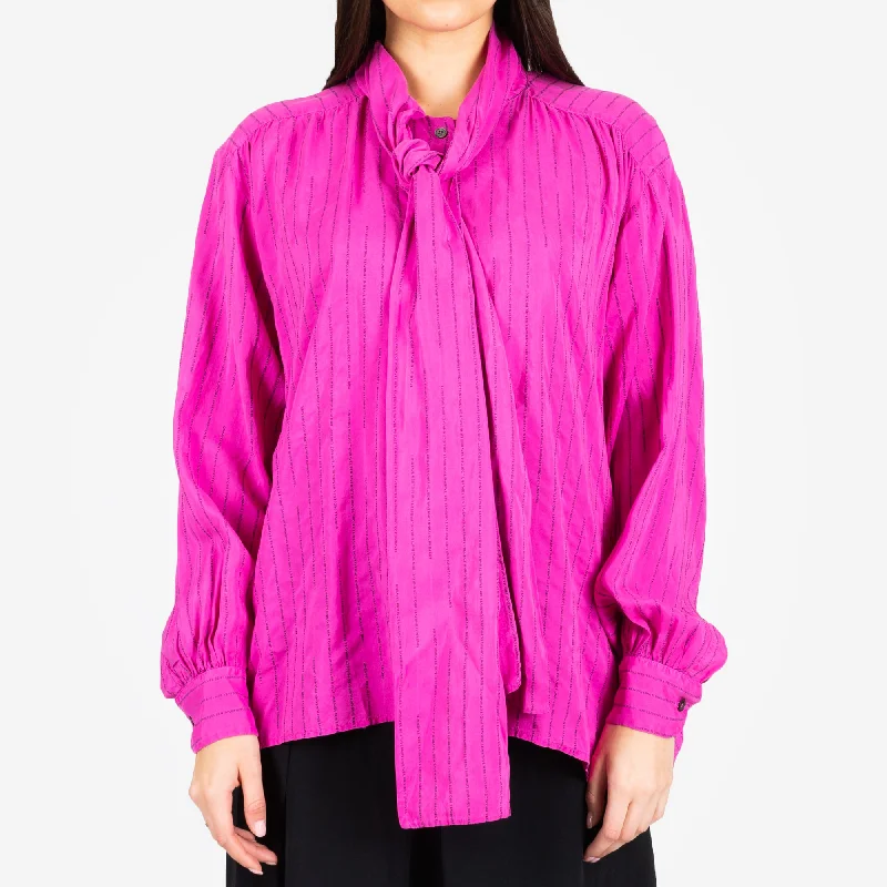 Womens Stripe Collar Shirt-- Asymmetrical Pockets Print