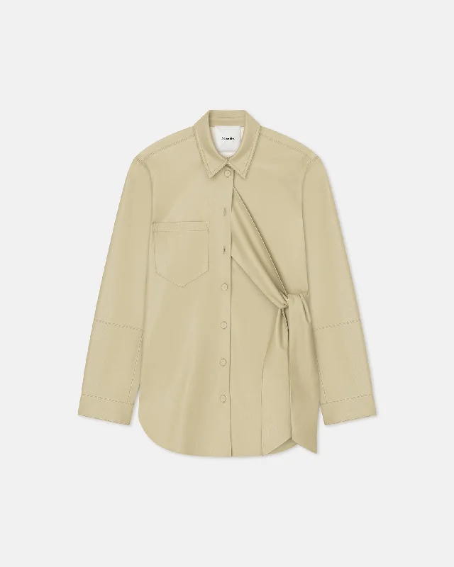Ileka - Belted Okobor™ Alt-Leather Shirt - Pale Olive-- Collared Crew Neck Turtle Neck Ileka - Belted Okobor™ Alt-Leather Shirt - Pale Olive-- Collared Crew Neck Turtle Neck