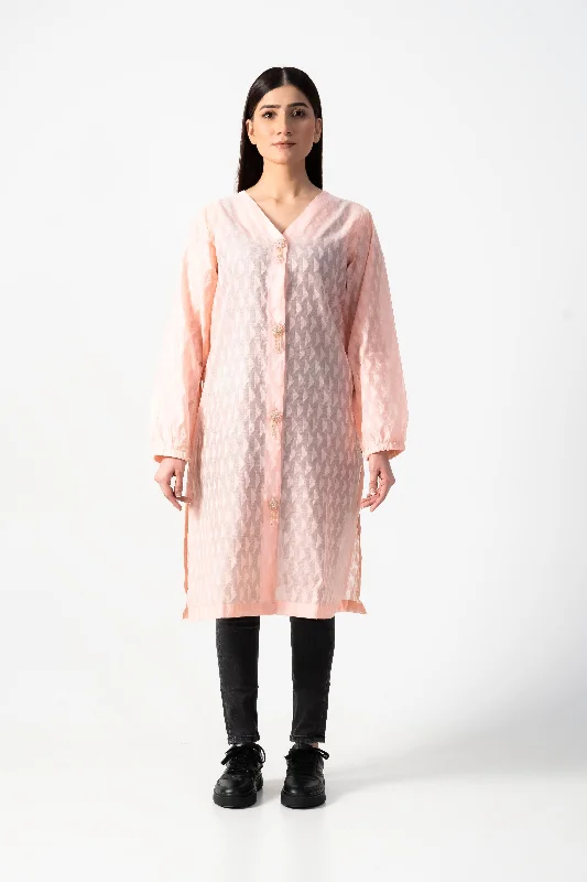 East West Women's Jacquard Shirt-- Ribbed Striped Patterned