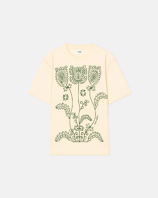Wren - Embroidered Cotton-Jersey T-Shirt - Creme/Green-- Lace Blend Ribbed Blend Corduroy Blend Wren - Embroidered Cotton-Jersey T-Shirt - Creme/Green-- Lace Blend Ribbed Blend Corduroy Blend