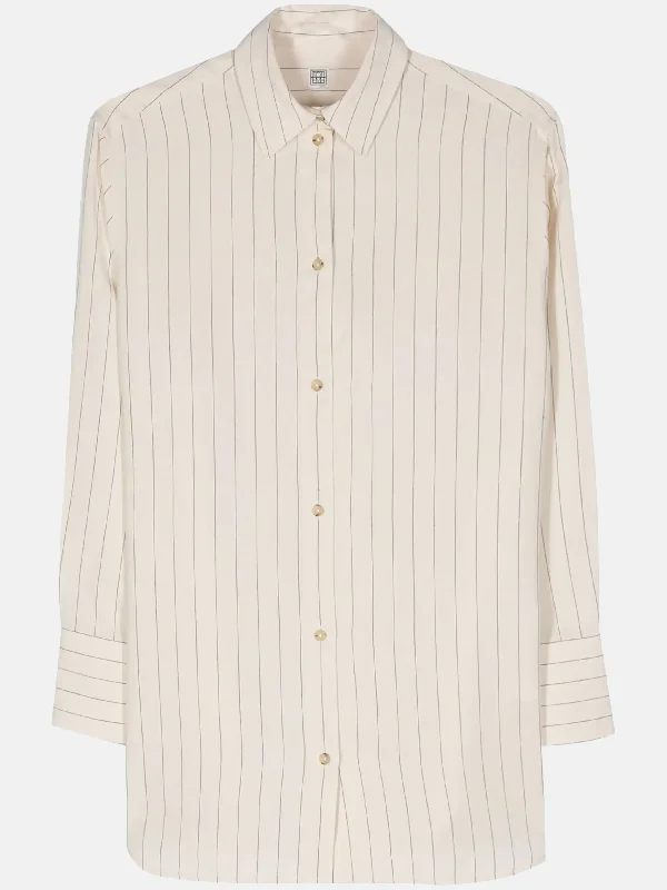 TOTEME - Women Loose Pinstriped Shirt-- Notch Collar Peter Pan Collar Cowl Neck