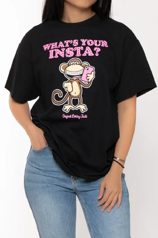 Instagram - Bobby Jack Boyfriend Rhinestone T-Shirt -Black-- Mesh Canvas Denim