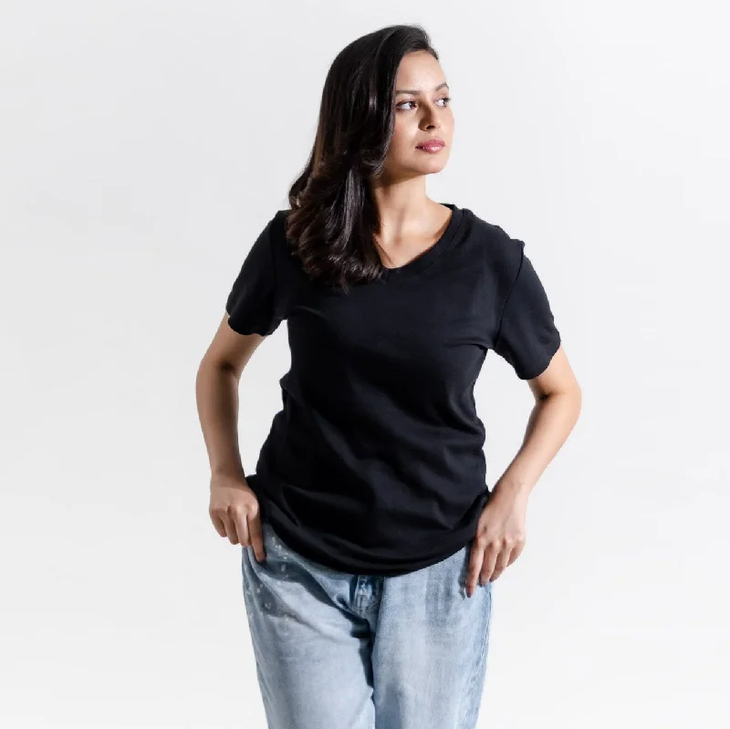 T- Women's V- Neck Design Short Sleeve Tee Shirt-- Fleece Fabric Down Fabric Feather Fabric