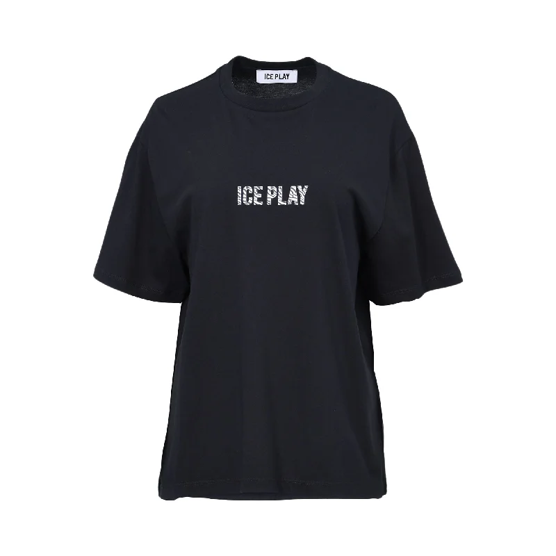 Ice Play Women's Black T-shirt-- Mesh Fabric Canvas Fabric Denim Fabric