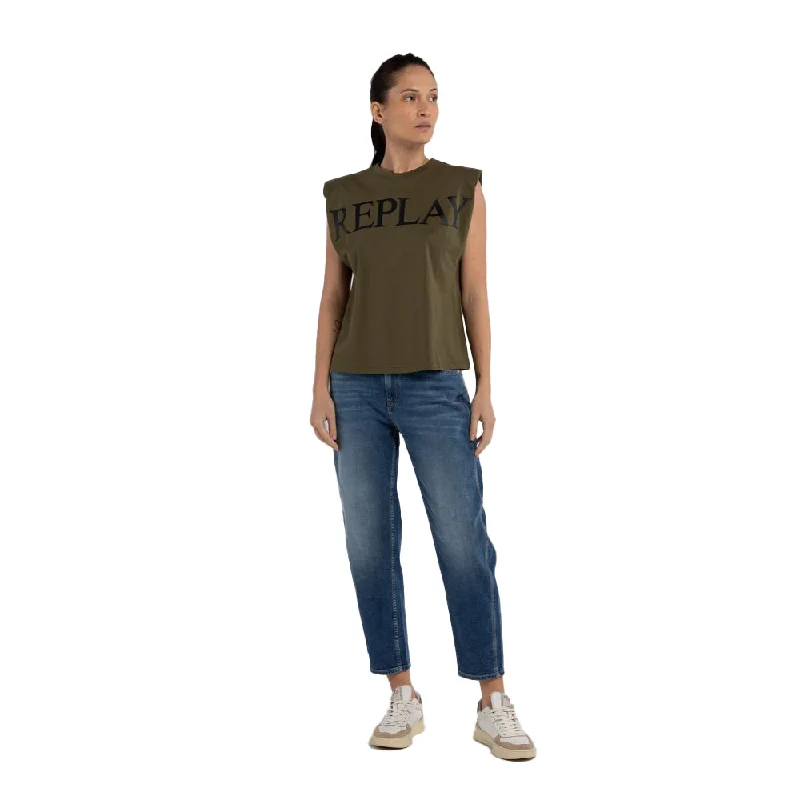 Replay Women's Organic Cotton Jersey T-shirt-- Mesh Blend Leather Blend Suede Blend