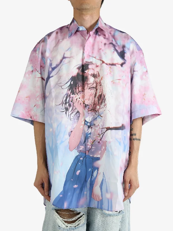 VETEMENTS - Unisex Anime Short Sleeved Shirt-- Collared Crew Neck Turtle Neck