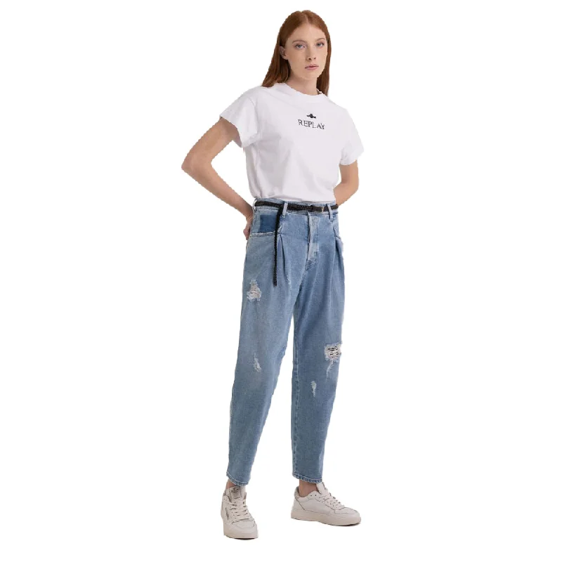 Replay Women's Organic Cotton T-shirt with Archive Logo-- Spandex Blend Rayon Blend Denim Blend Replay Women's Organic Cotton T-shirt with Archive Logo-- Spandex Blend Rayon Blend Denim Blend
