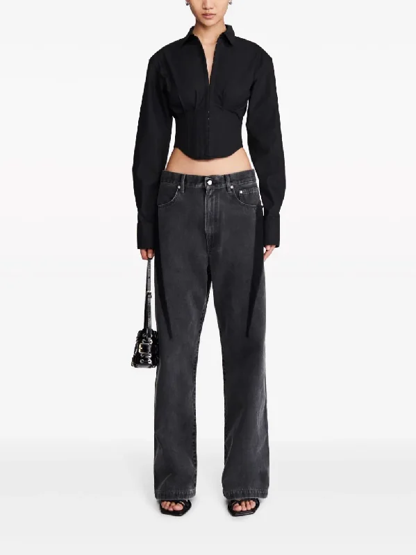 DION LEE - Women Tuxedo Corset Shirt -- Basic T-Shirt Crew Neck Short Sleeve