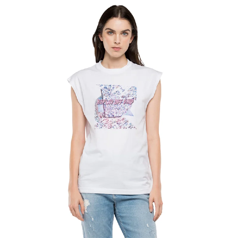 Replay Off Grid T-Shirt With Cap Sleeves-- Collared Crew Neck Turtle Neck