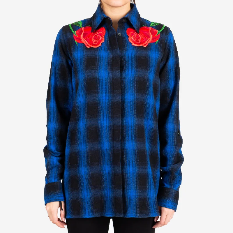 Womens Walakan Check Shirt-- Beaded Sequined Faux Fur
