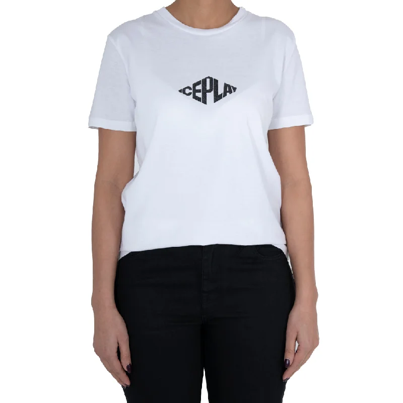 Ice Play Women's White T-Shirt-- Faux Fur Fabric Real Fur Fabric Shearling Fabric