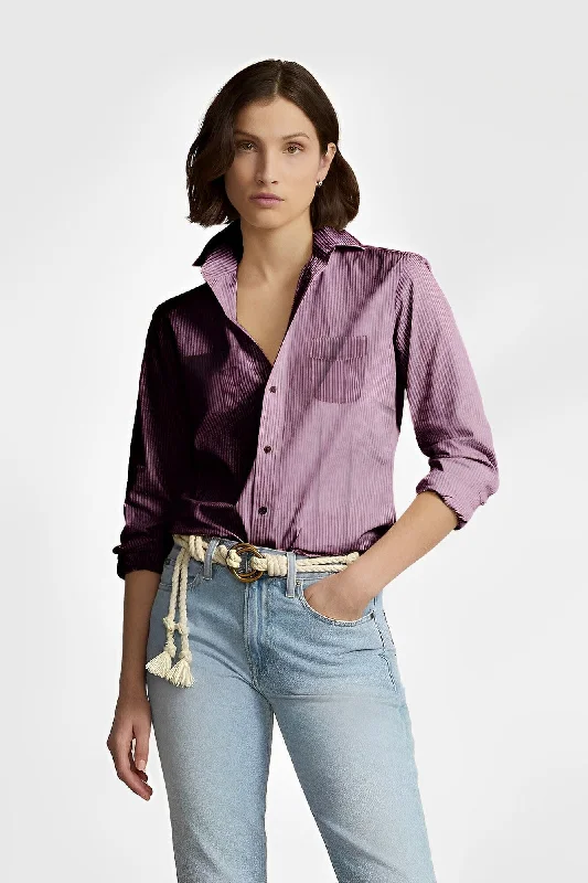 HM Women’s Stripes Style Long Sleeves Casual Shirt-- Real Fur Shearling Chenille