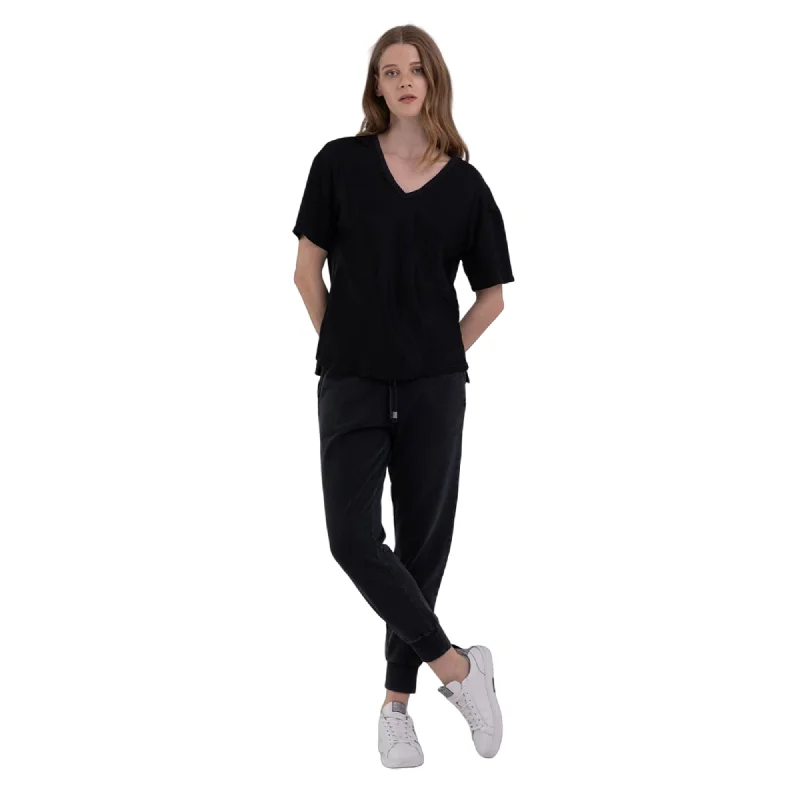 Replay Women's V-neck T-shirt in Cotton and Viscose-- Fashionable Trendy Casual