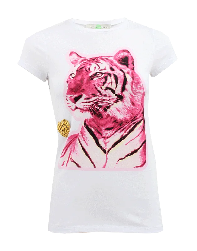 Pink Tiger T-Shirt-- Print Jacquard Patchwork