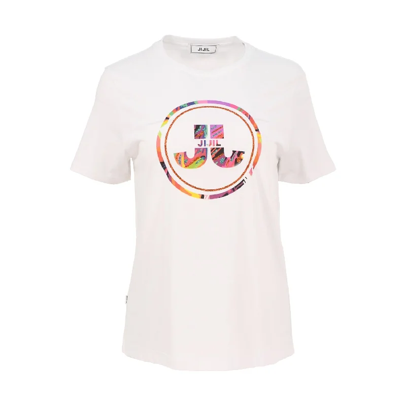 Jijil Women's White  T-Shirt-- Polka Dot Checkered Tartan