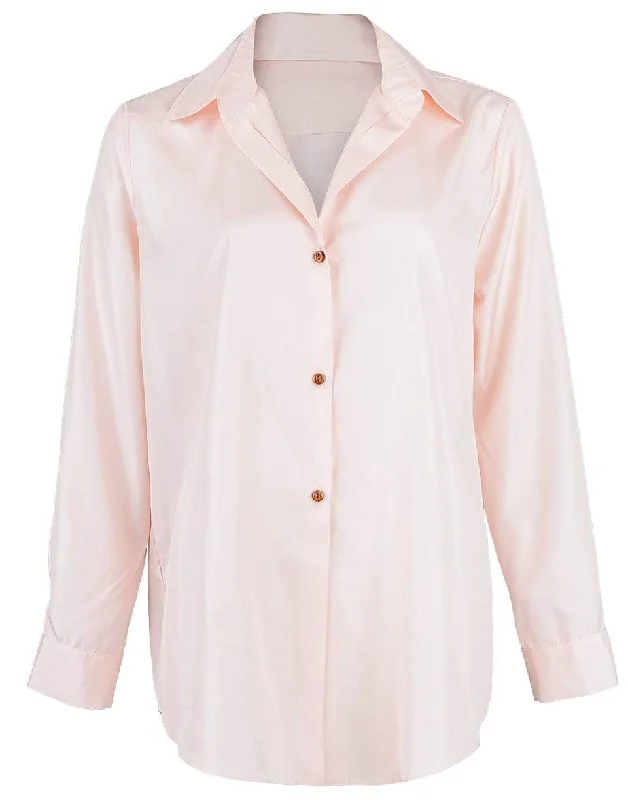 Pink Silk Jac Shirt-- Notch Collar Peter Pan Collar Cowl Neck