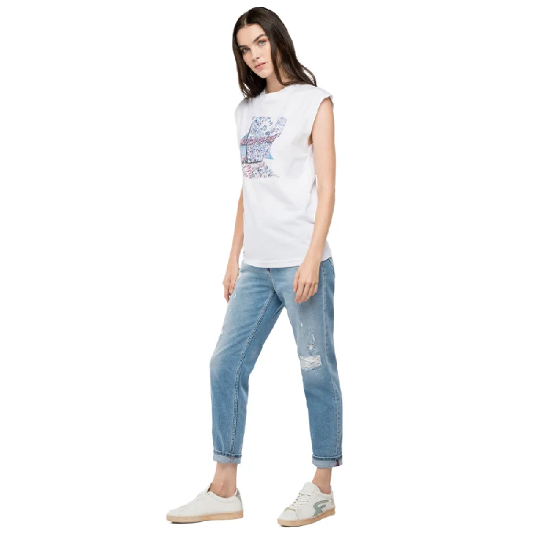 Replay Women's Off Grid T-Shirt With Cap Sleeves-- Print Jacquard Patchwork