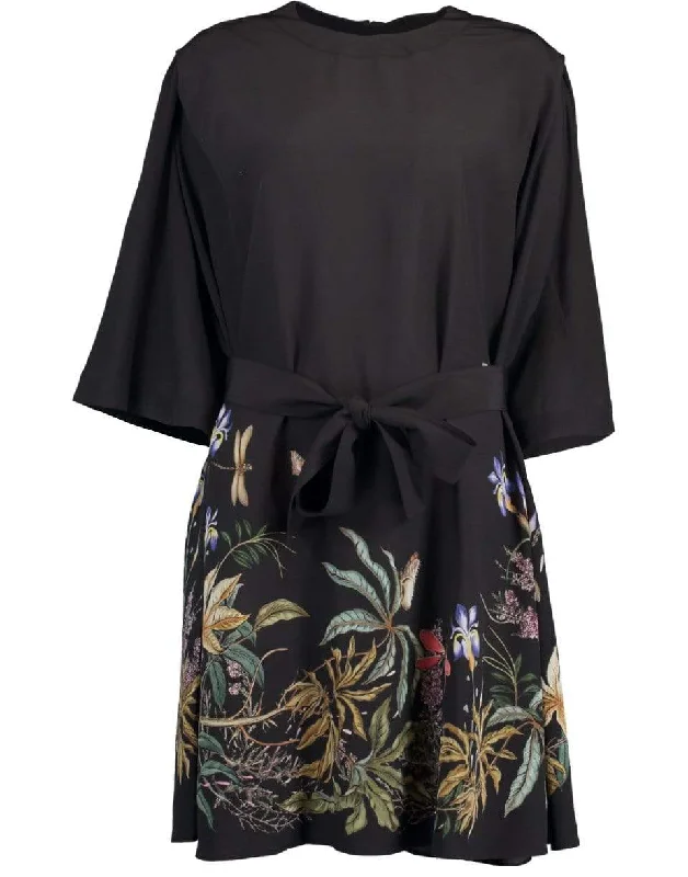 Elbow Sleeve Rainbow Print T-Shirt Dress-- Print Jacquard Patchwork