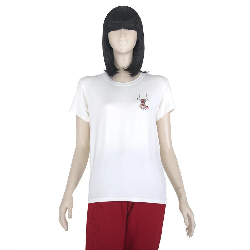 Pear Women's Off-White Color T-Shirt-- Notch Collar Peter Pan Collar Cowl Neck