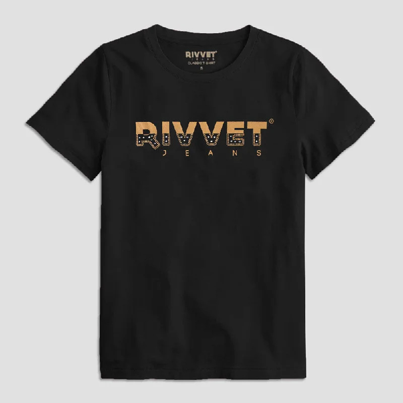 Rivvet Women's Embellish Style Logo Printed Short Sleeve Tee Shirt-- Polka Dot Checkered Tartan Rivvet Women's Embellish Style Logo Printed Short Sleeve Tee Shirt-- Polka Dot Checkered Tartan