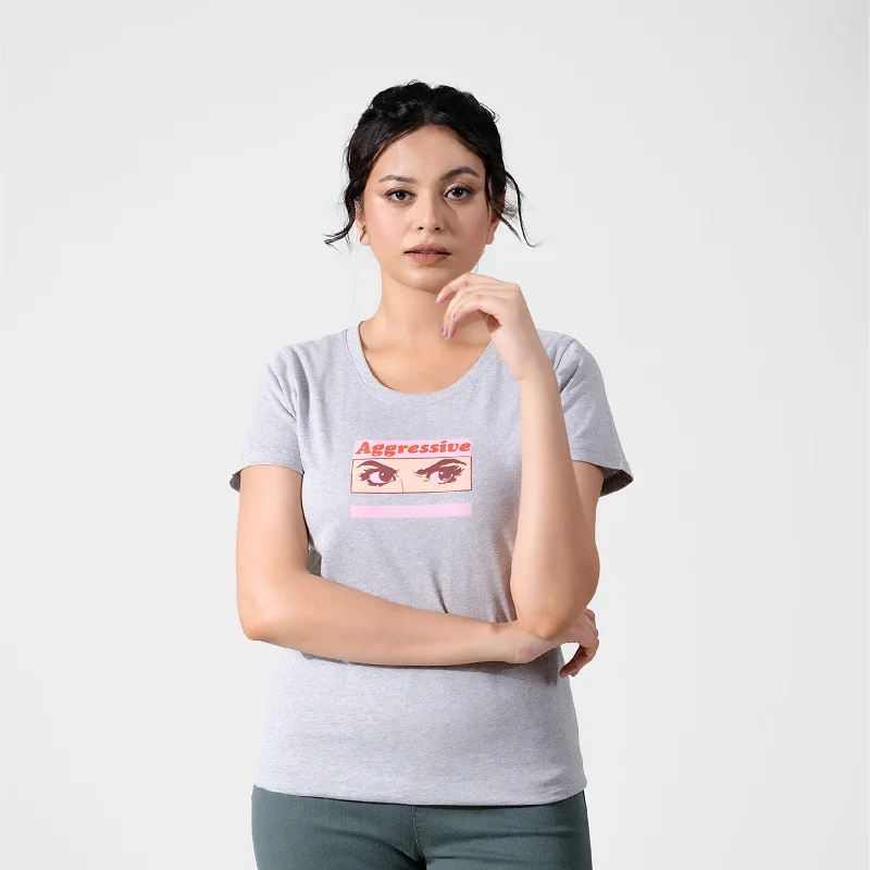 BYD Women's Aggressive Printed Crew Neck Tee Shirt-- Striped Floral Plaid