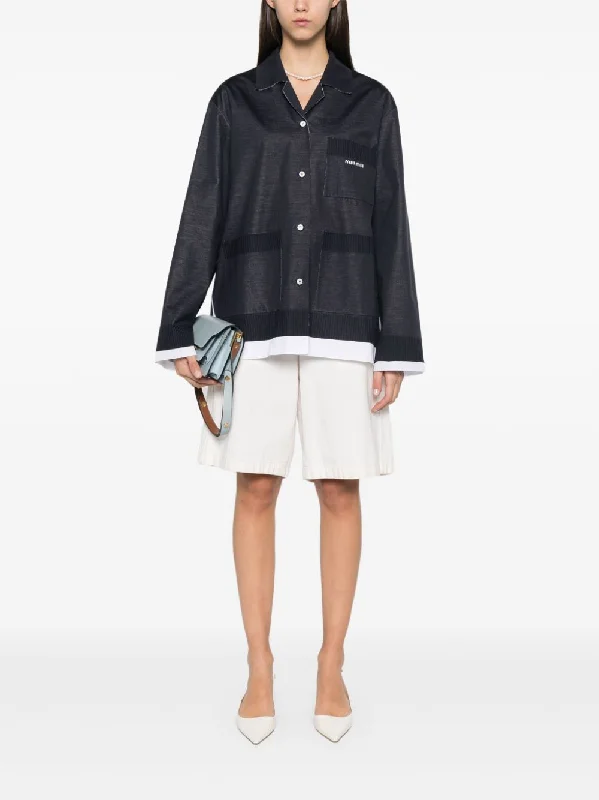 MIU MIU - Women Raw Hem Camp Collar Shirt -- Basic T-Shirt Crew Neck Short Sleeve