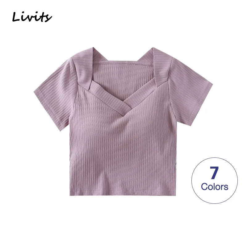 Tshirt For Women With Chest Pad Croptop Tops Tee V Neck Short Sleeve Sexy-- Zippered Buttoned Snapped