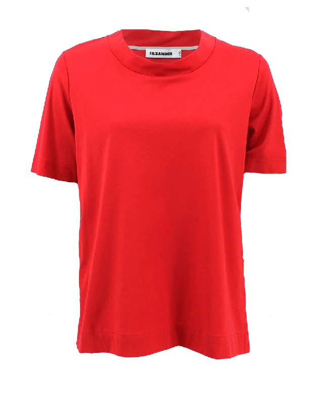 Red Wide Neck T-Shirt-- Rayon Fabric Velvet Fabric Corduroy Fabric