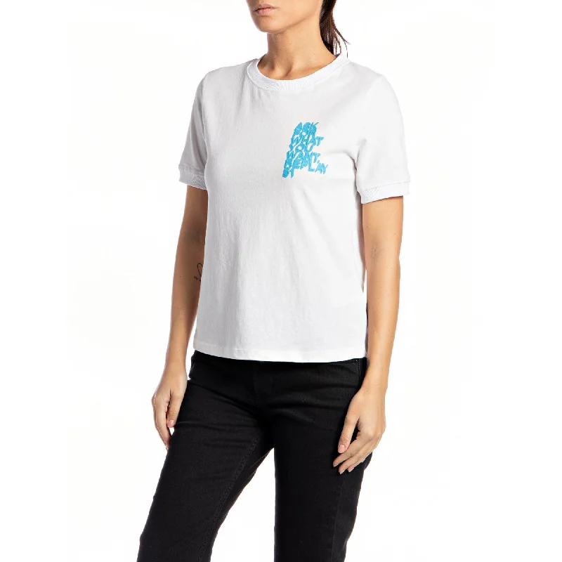 Replay Women's Crewneck T-shirt with Print-- Real Fur Shearling Chenille
