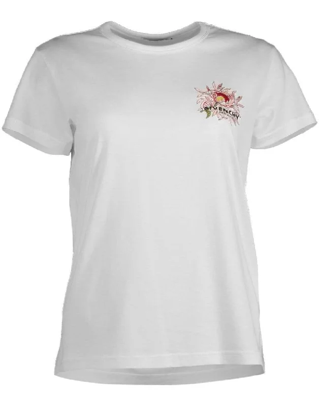 Embroidered White T-Shirt-- Cashmere Blend Cotton Blend Poly Blend
