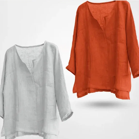 Women's Chinese Cotton And Linen Solid Color Loose Long Sleeves Shirt-- Front Pockets Side Pockets Patch Pockets Women's Chinese Cotton And Linen Solid Color Loose Long Sleeves Shirt-- Front Pockets Side Pockets Patch Pockets