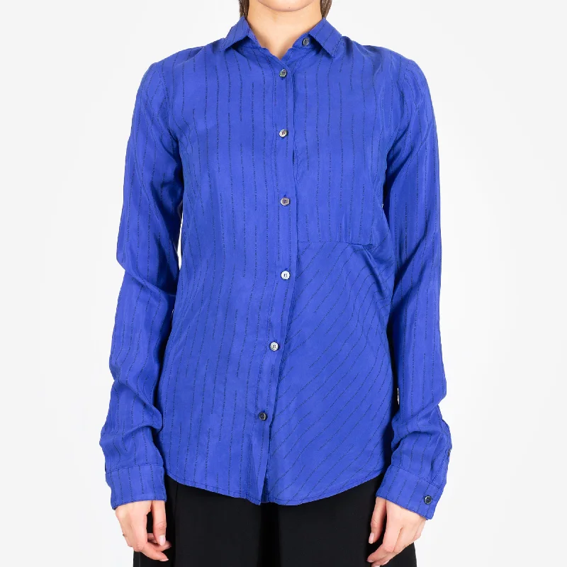Womens Stripe Draped Shirt-- Collared T-Shirt Boat Neck A-Line