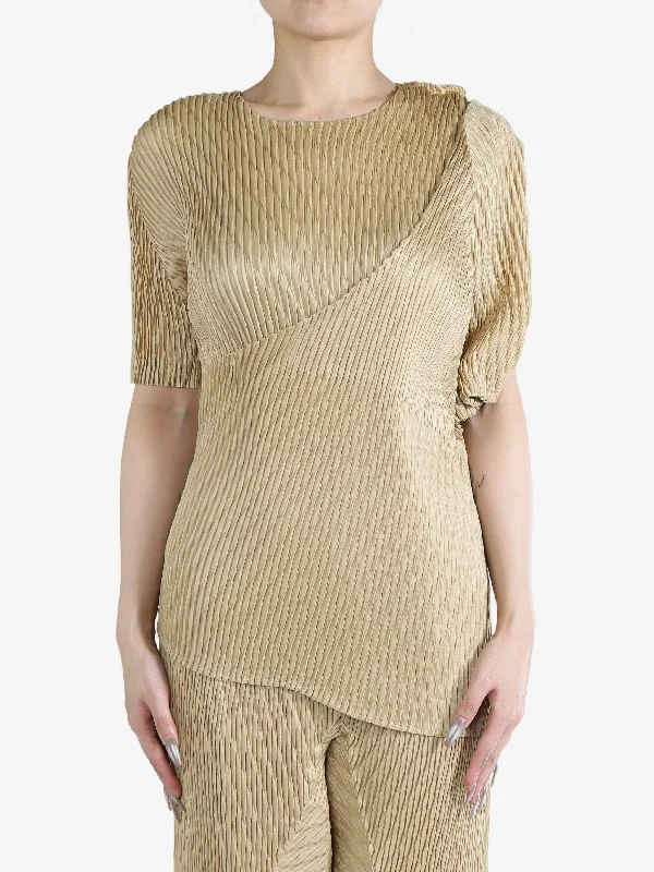 ISSEY MIYAKE - Women Wrapped Suede Like Pleats Shirt-- Fashionable Trendy Casual
