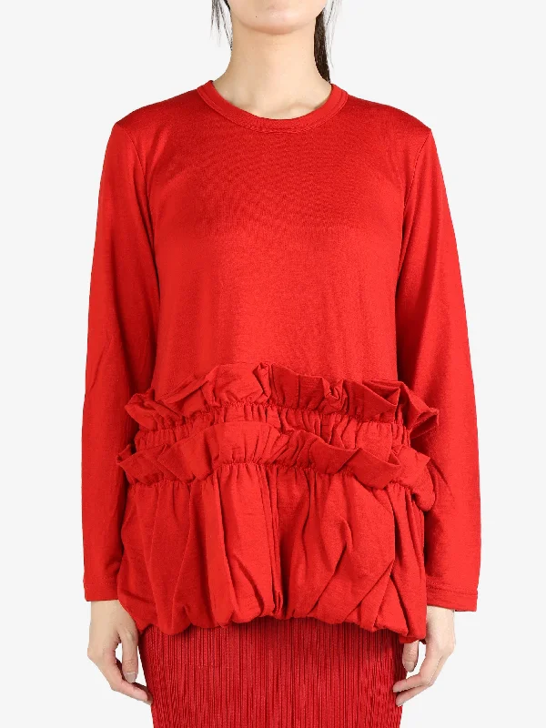 COMME DES GARCONS COMME DES GARCONS - Women Ruffled Long Sleeve T-shirt-- Print Jacquard Patchwork COMME DES GARCONS COMME DES GARCONS - Women Ruffled Long Sleeve T-shirt-- Print Jacquard Patchwork
