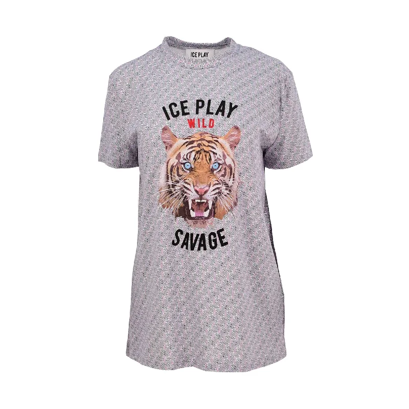 Ice Play Women's Tiger Print T-Shirt-- Striped Floral Plaid