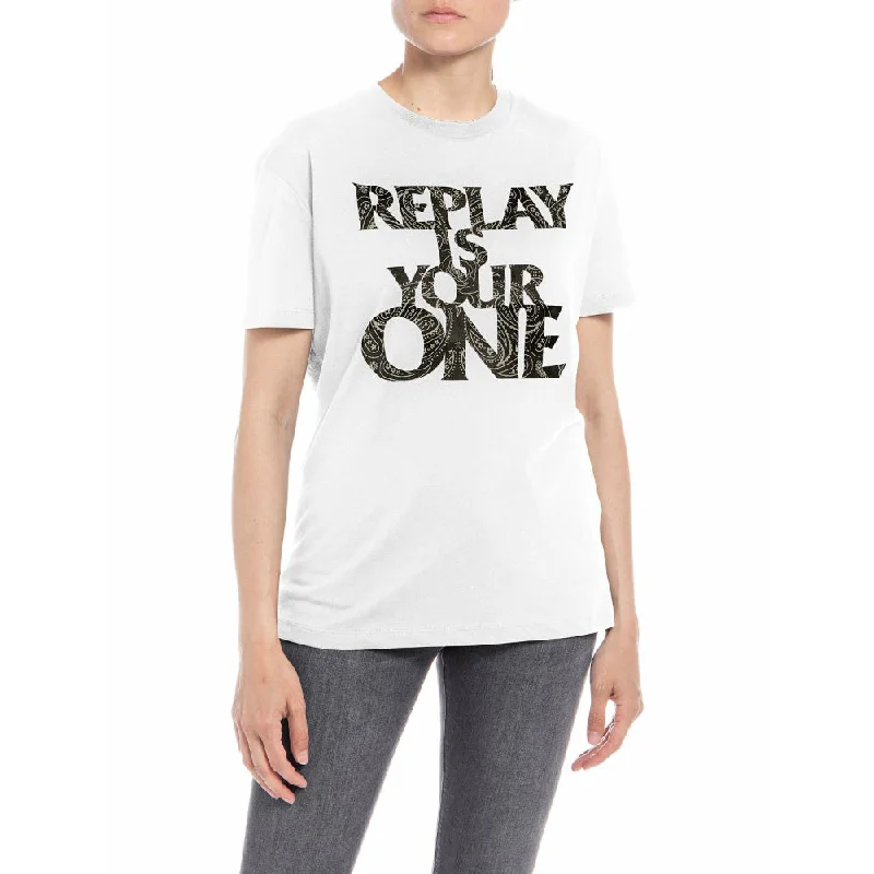 Replay Women's Jersey T-shirt with Paisley Print-- Zippered Buttoned Snapped