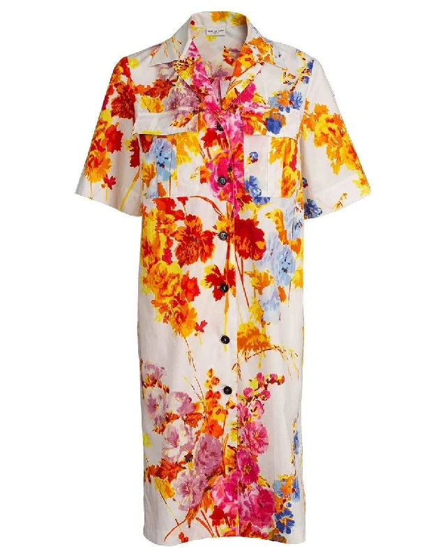 Dew Floral Print Shirtdress-- Ribbed T-Shirt High Neck Heavyweight