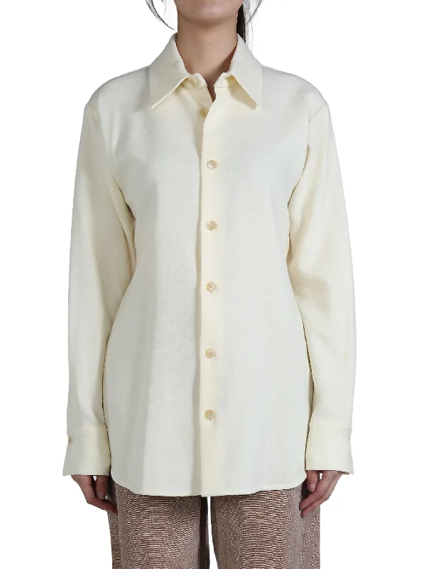 AURALEE - Women Tense Wool Double Cloth Shirt-- Zippered Buttoned Snapped