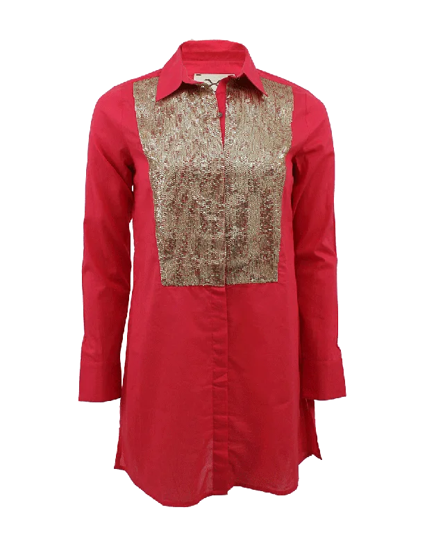 Capucine Tux Shirt-- Spandex Blend Rayon Blend Denim Blend